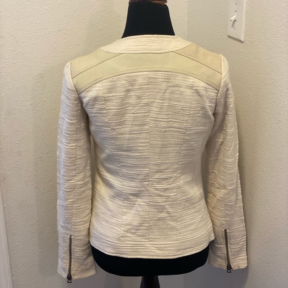 Lucky Brand Noa Mixed Media Leather Moto Jacket Full Zip Cream Size S - Picture 2 of 7